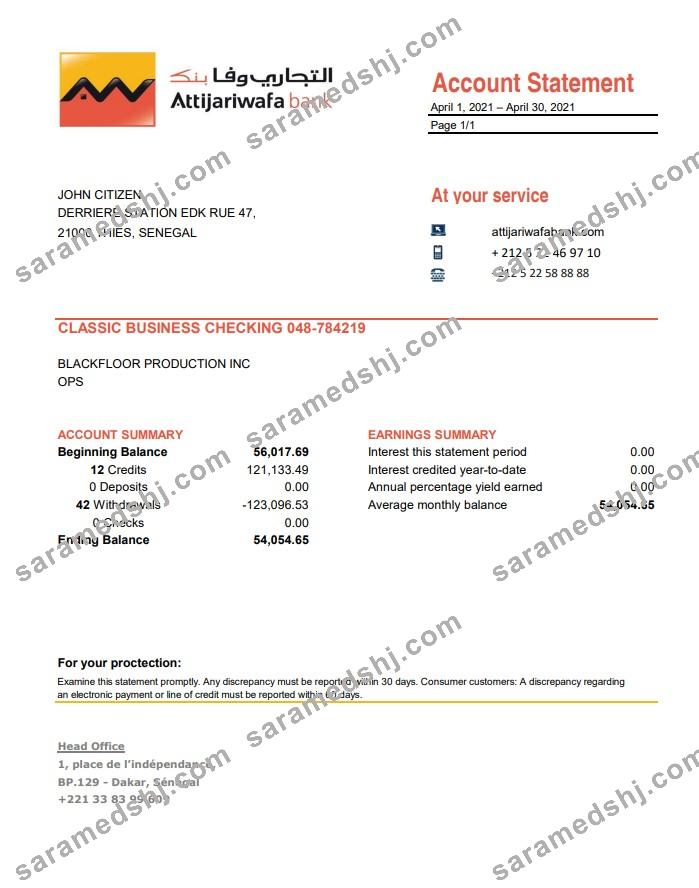 Senegal Attijariwafa Bank excel pdf